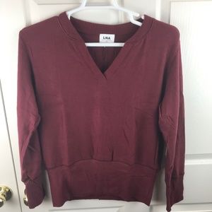 LNA Brushed Ross Burgundy Top V-Neck Long Sleeve